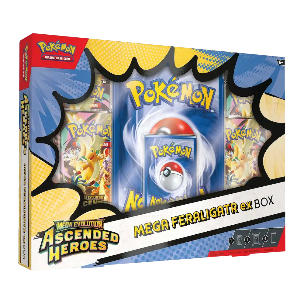 Pokémon - Mega Evolution: Ascended Heroes Mega Feraligatr ex Box (4 Packs, 1 Foil Promo Card & 1 Oversize Promo Card)