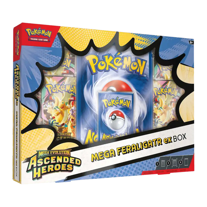 Pokémon - Mega Evolution: Ascended Heroes Mega Feraligatr ex Box (4 Packs, 1 Foil Promo Card & 1 Oversize Promo Card)