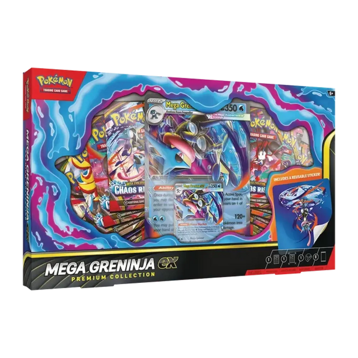 Pokémon - Mega Greninja ex Premium Collection Box (8 Booster Packs, 1 Foil Promo Card, 1 Oversize Promo Card & 1 Tech Sticker)