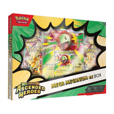 Pokémon - Mega Evolution: Ascended Heroes Mega Meganium ex Box (4 Packs, 1 Foil Promo Card & 1 Oversize Promo Card)