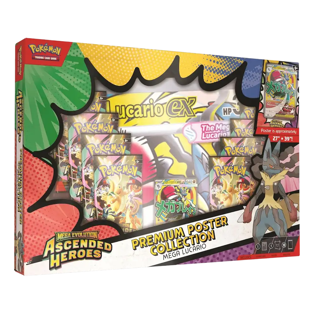 Pokémon - Mega Evolution: Ascended Heroes Premium Poster Collection (10 Packs, 1 Foil Promo Card & 1 Poster: Mega Lucario)