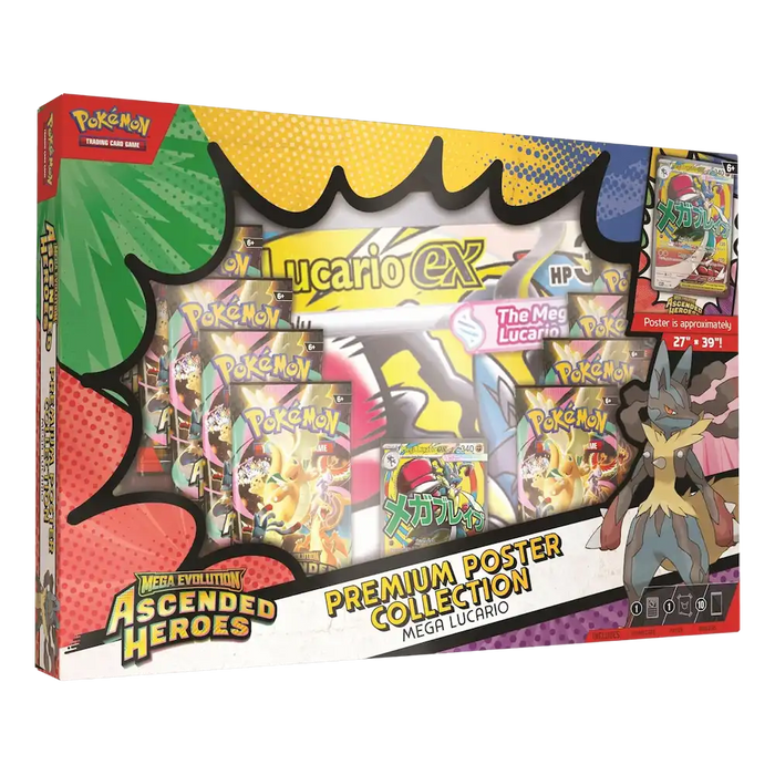 Pokémon - Mega Evolution: Ascended Heroes Premium Poster Collection (10 Packs, 1 Foil Promo Card & 1 Poster: Mega Lucario)